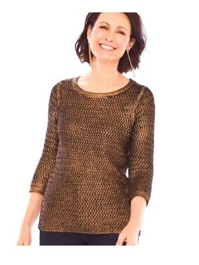 Chico's Bronze Metallic Open-Knit Sweater